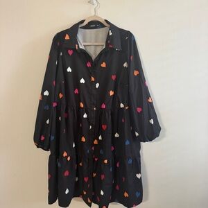 Heart Patterned Black Dress